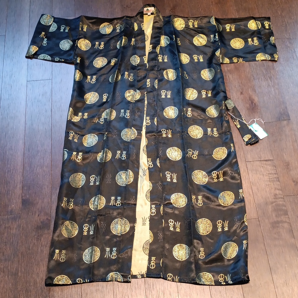 & Black and Gold Chinese Long Robe Coat